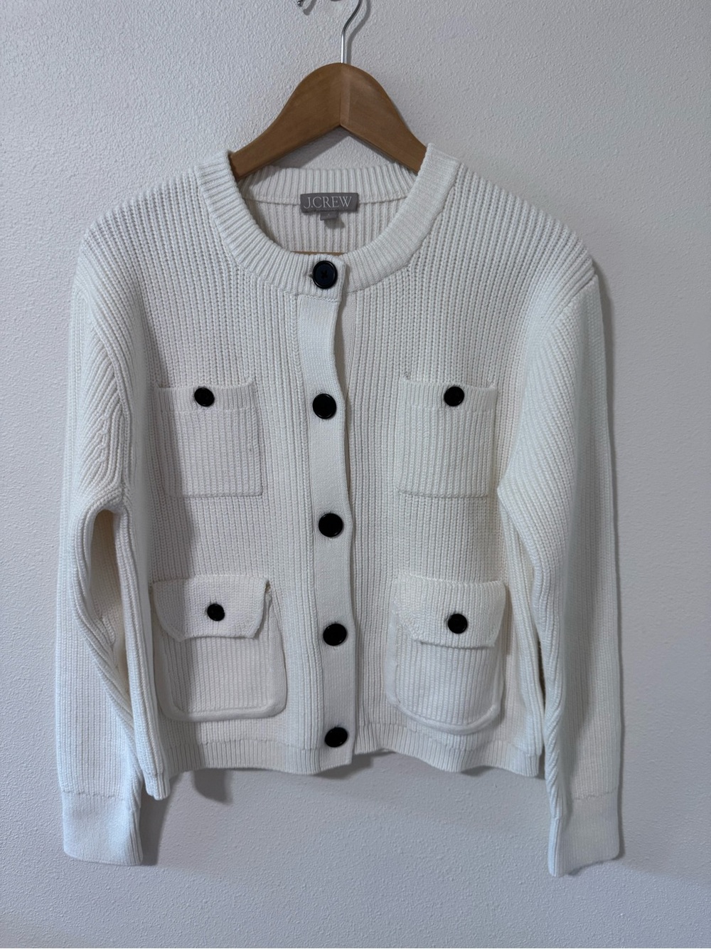 J Crew Four-Pocket Cardigan Lady Jacket White Chunky Ribbed Knit 2025-Small - Picture 2 of 10